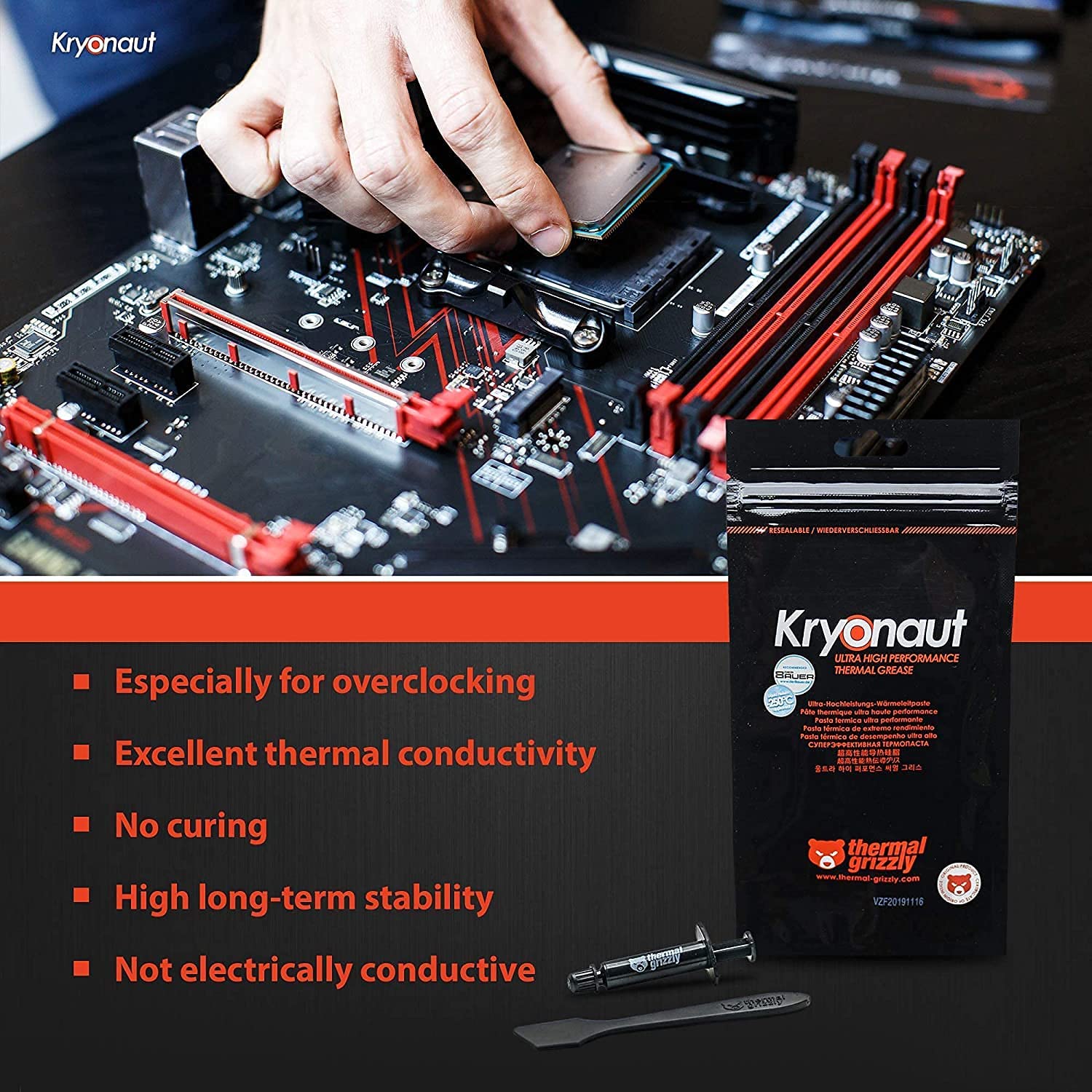 Thermal Grizzly Kryonaut - 3 Pack, High-Performance CPU Thermal Paste for Cooling All Processors, Graphics Cards, and Heat Sinks - Thermal Compound for Computers and Consoles