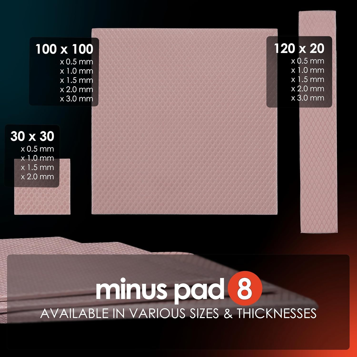 Thermal Grizzly Minus Pad 8-120x20mm Thermal Interface Pad, Electrically Non-Conductive, High Thermal Conductivity & Compressibility for SSDs, GPUs & Electronics