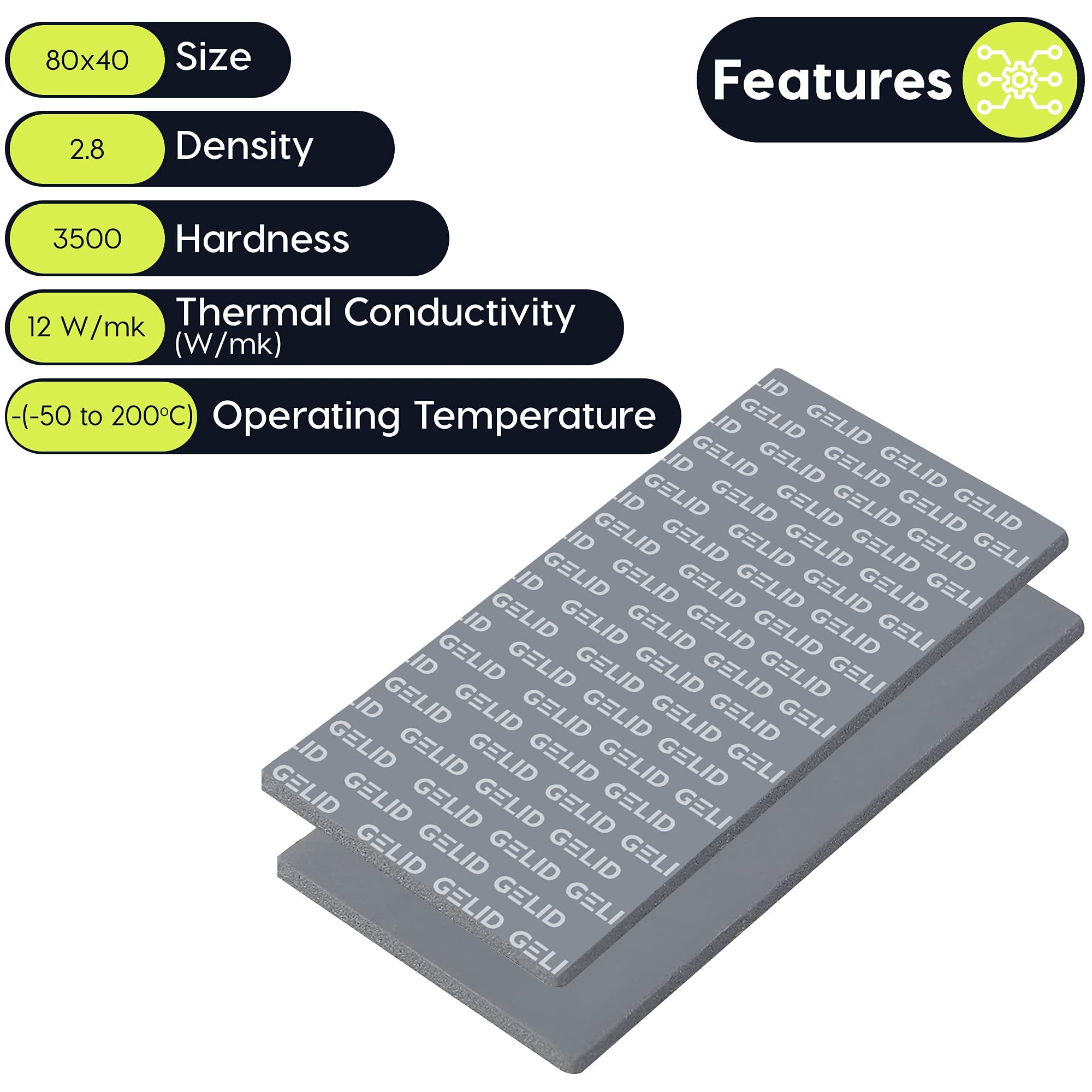 Gelid Solutions GP-Extreme 12W-Thermal Pad 80x40 (2pcs) Excellent Heat Conduction, Ideal Gap Filler. Easy Installation.