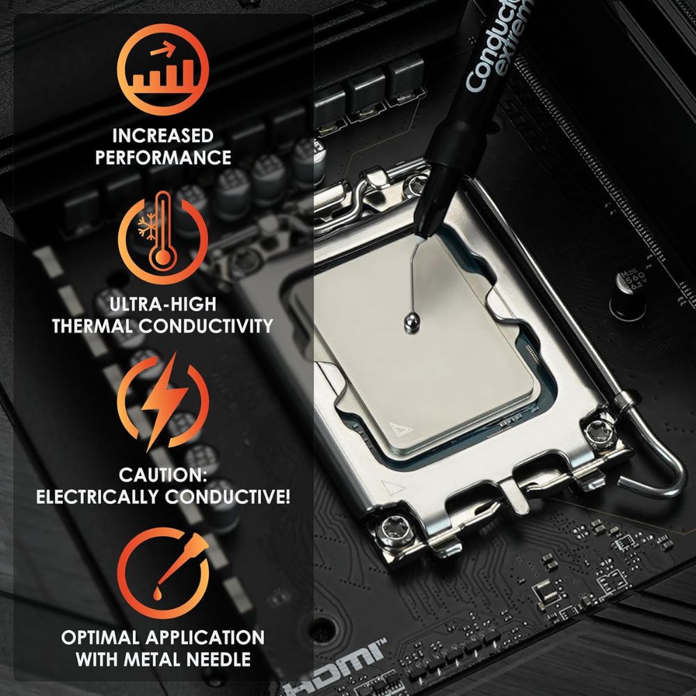 Thermal Grizzly Conductonaut Extreme Ultra High Performance Liquid Metal Compound Thermal Paste - for Maximum Thermal Conductivity While Overclocking CPU/GPU/PS4/PS5/Xbox Made in Germany