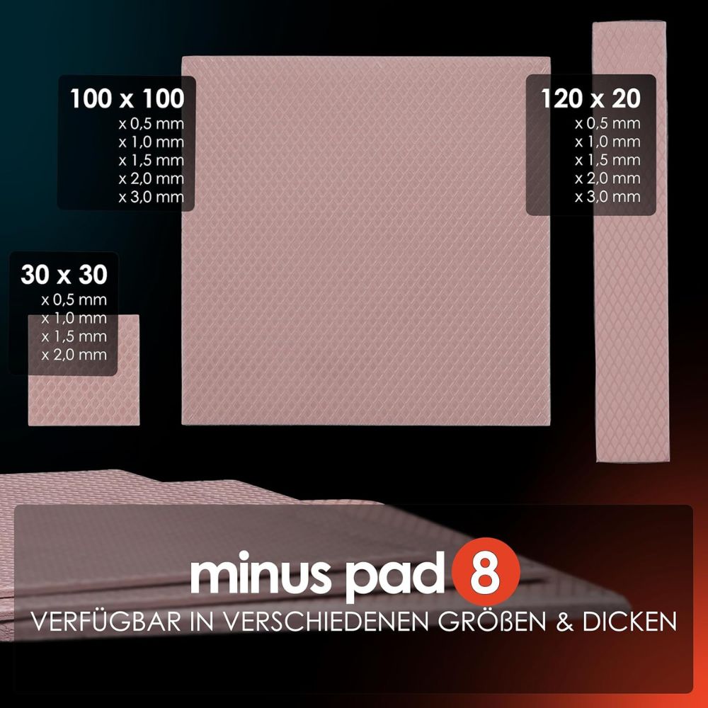 Thermal Grizzly Minus Pad 8 - 30 × 30 - Thermal Interface Pad, Electrically Non-Conductive, High Thermal Conductivity & Compressibility for SSDs, GPUs & Electronics