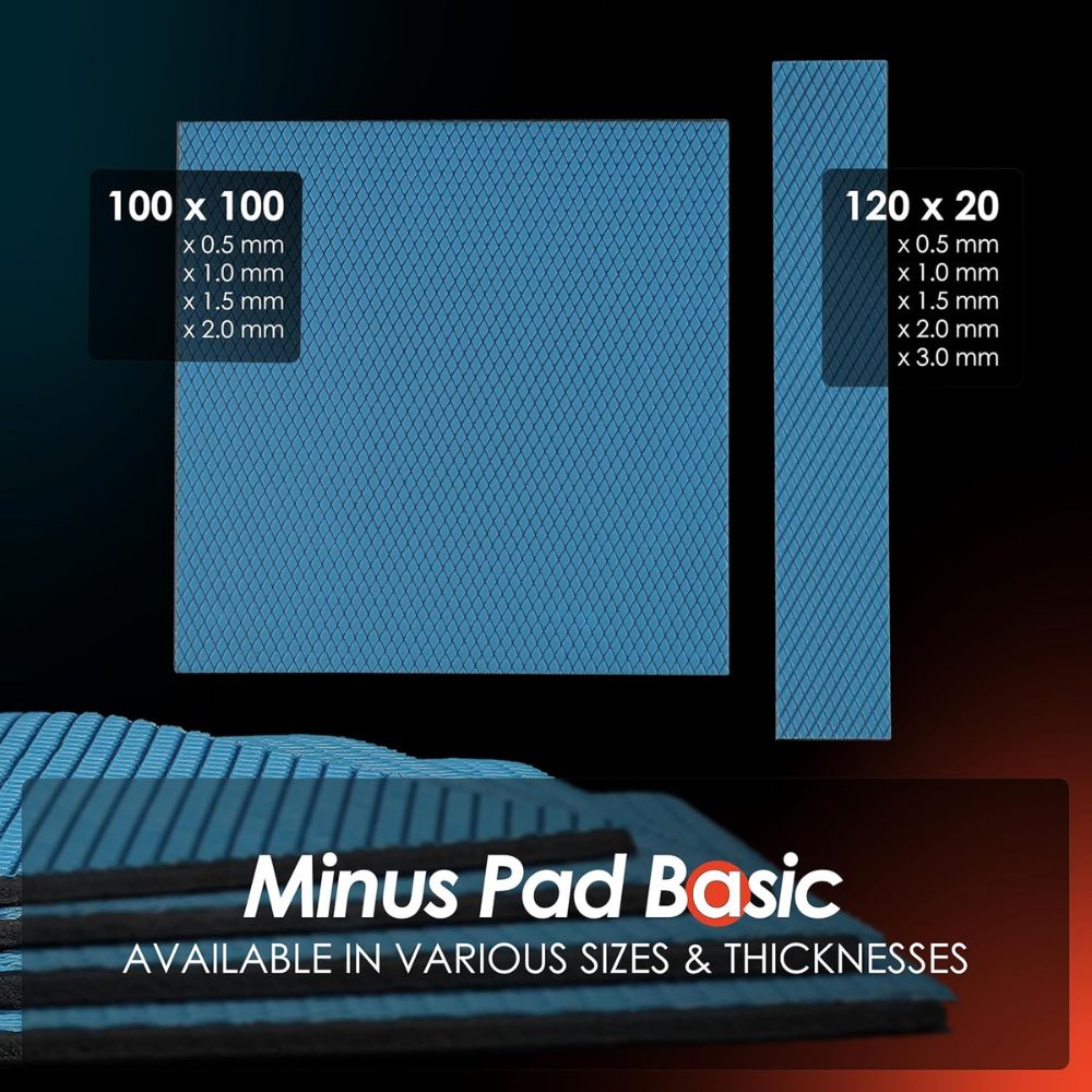 Thermal Grizzly Minus Pad Basic - 100x100 - Thermal Interface Pad, Electrically Non-Conductive, High Thermal Conductivity & Compressibility for SSDs, GPUs & Electronics (2 Pack)
