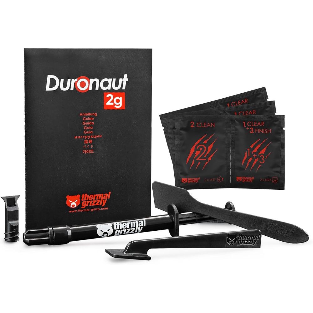 Thermal Grizzly - Duronaut - Enhanced Durability & High Performance Thermal Paste - for Maximum Conductivity While Overclocking CPU/GPU/PS4/PS5/Xbox with 12 Cleaning Wipes 6 Wet & 6 Dry