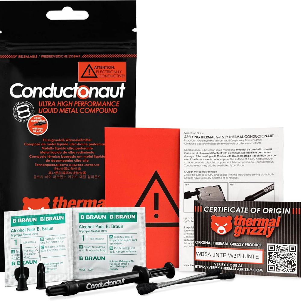 Thermal Grizzly Liquid Metal Thermal Paste - Conductonaut Made in Germany Liquid Metal for PS5, CPU, GPU, Xbox, Game Consoles - Best for Overclocking, Premium Materials