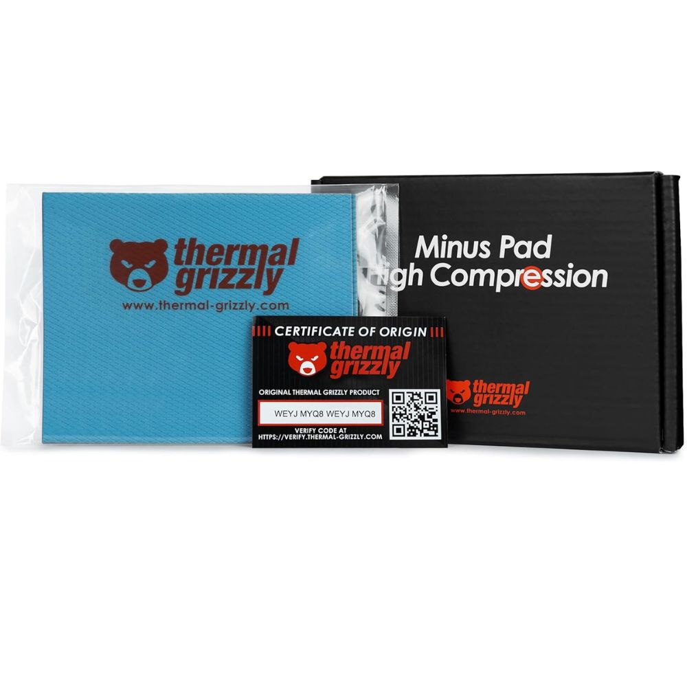 Thermal Grizzly Minus Pad High Compression - 120x100 - Thermal Interface Pad, Electrically Non-Conductive, High Thermal Conductivity & High Compressibility for SSDs, GPUs & Electronics (2 Pack)