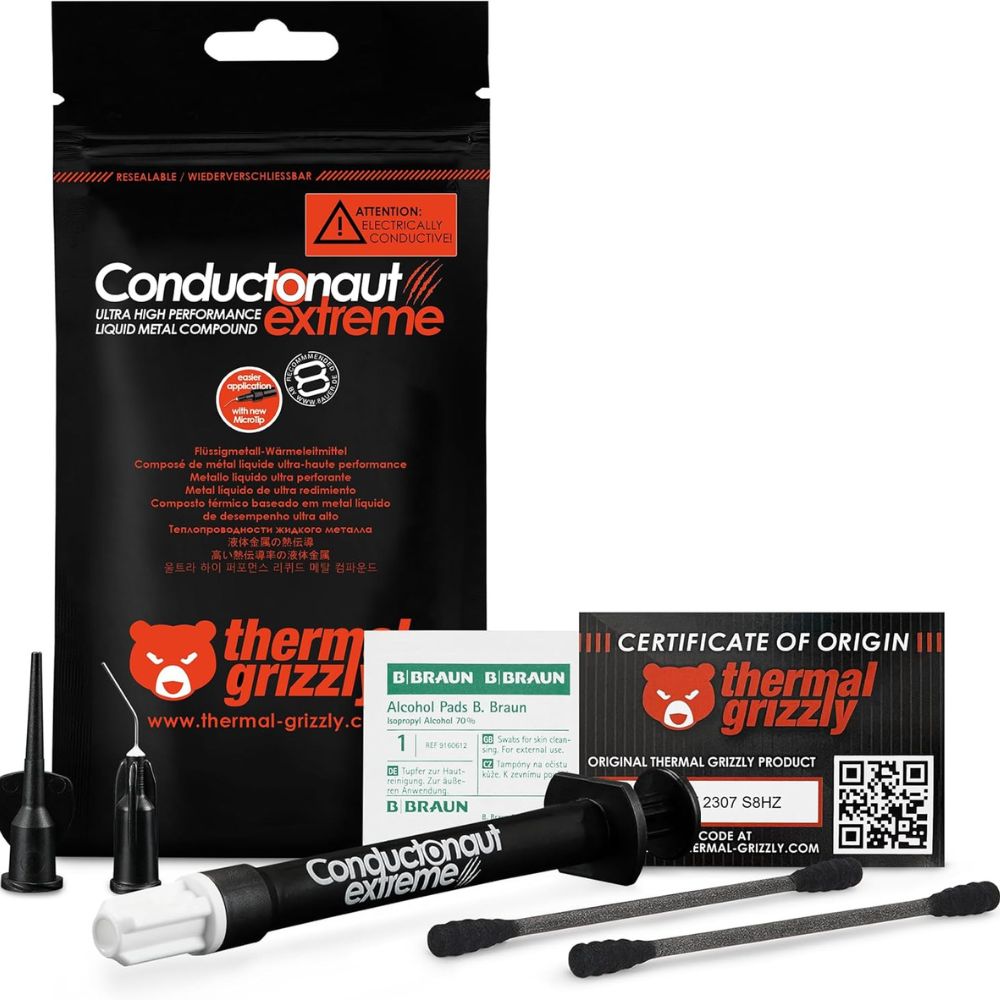 Thermal Grizzly Conductonaut Extreme Ultra High Performance Liquid Metal Compound Thermal Paste - for Maximum Thermal Conductivity While Overclocking CPU/GPU/PS4/PS5/Xbox Made in Germany
