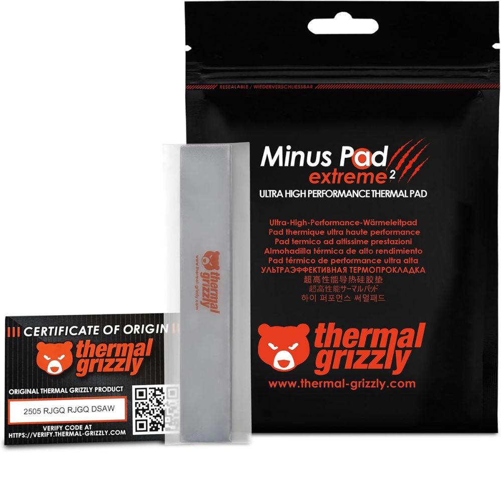 Thermal Grizzly Minus Pad Extreme 2 - High Performance Thermal Pad - 120 x 20 - Superior Thermal Conductivity, Non-Hardening - Ideal for GPU, SSD, RAM, Game Consoles (2 Pieces)