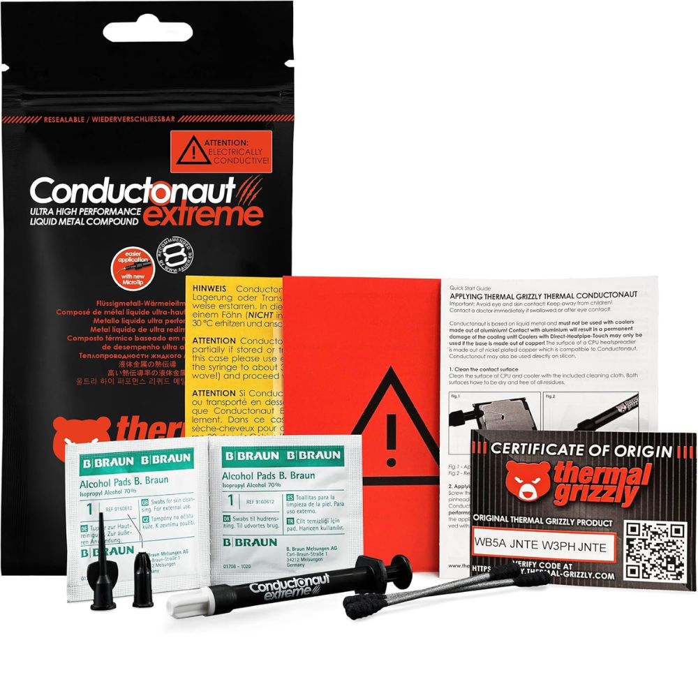 Thermal Grizzly Conductonaut Extreme Ultra High Performance Liquid Metal Compound Thermal Paste - for Maximum Thermal Conductivity While Overclocking CPU/GPU/PS4/PS5/Xbox Made in Germany
