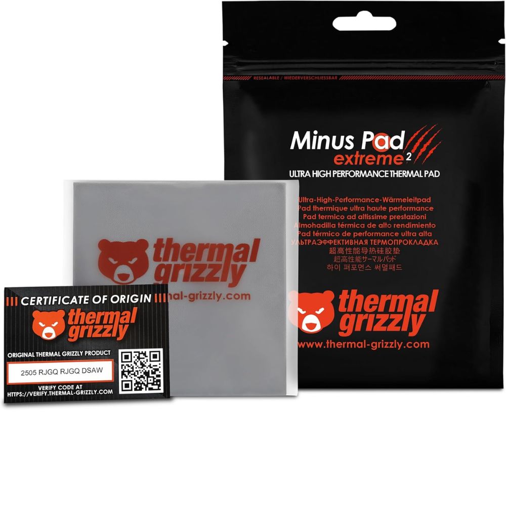 Thermal Grizzly Minus Pad Extreme 2 - High Performance Thermal Pad - 100 x 100- Superior Thermal Conductivity, Non-Hardening - Ideal for GPU, SSD, RAM, Game Consoles