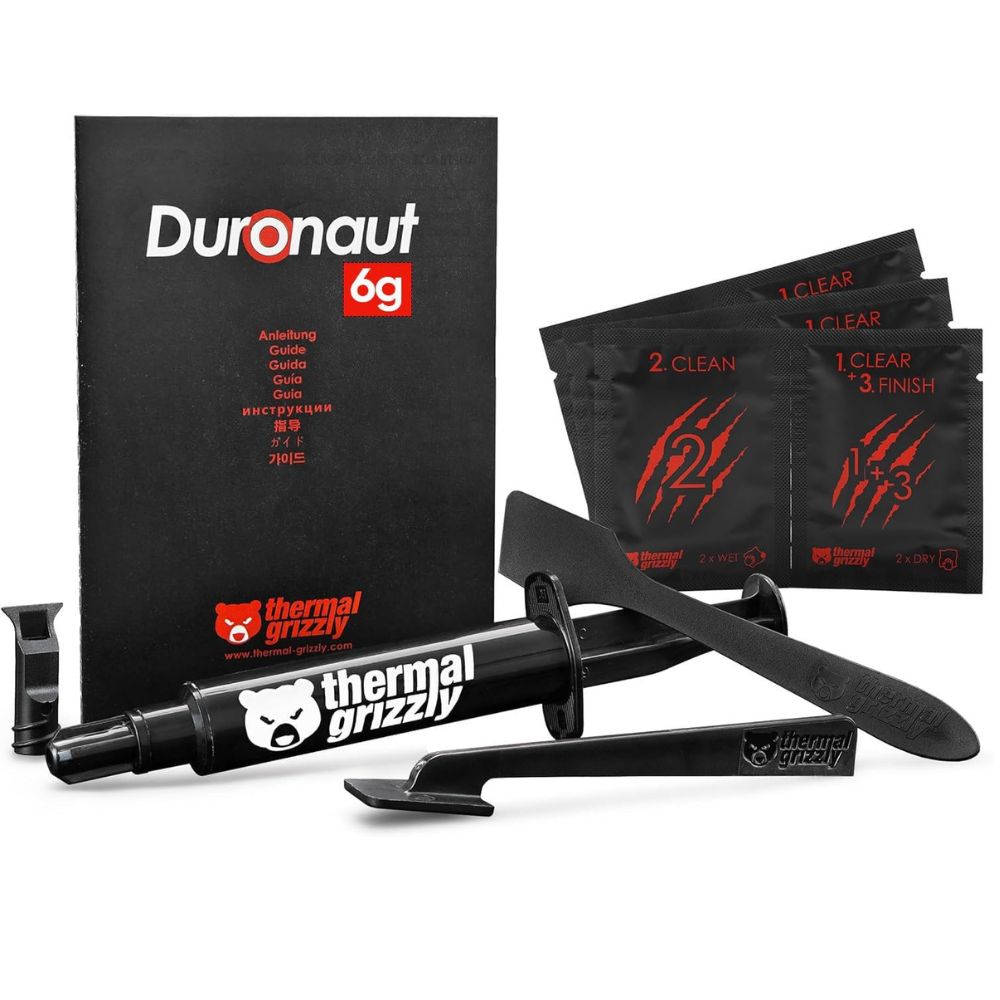 Thermal Grizzly - Duronaut - Enhanced Durability & High Performance Thermal Paste - for Maximum Conductivity While Overclocking CPU/GPU/PS4/PS5/Xbox with 12 Cleaning Wipes 6 Wet & 6 Dry