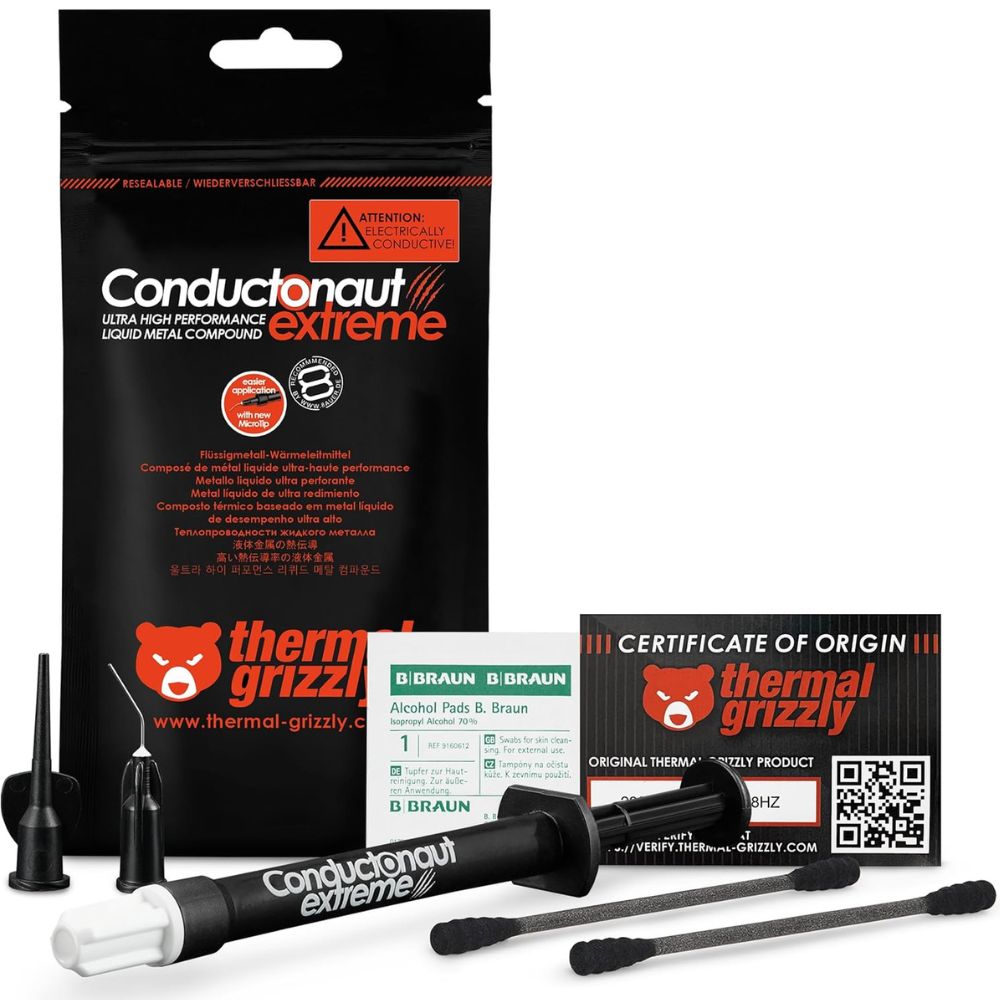 Thermal Grizzly Conductonaut Extreme Ultra High Performance Liquid Metal Compound Thermal Paste - for Maximum Thermal Conductivity While Overclocking CPU/GPU/PS4/PS5/Xbox Made in Germany