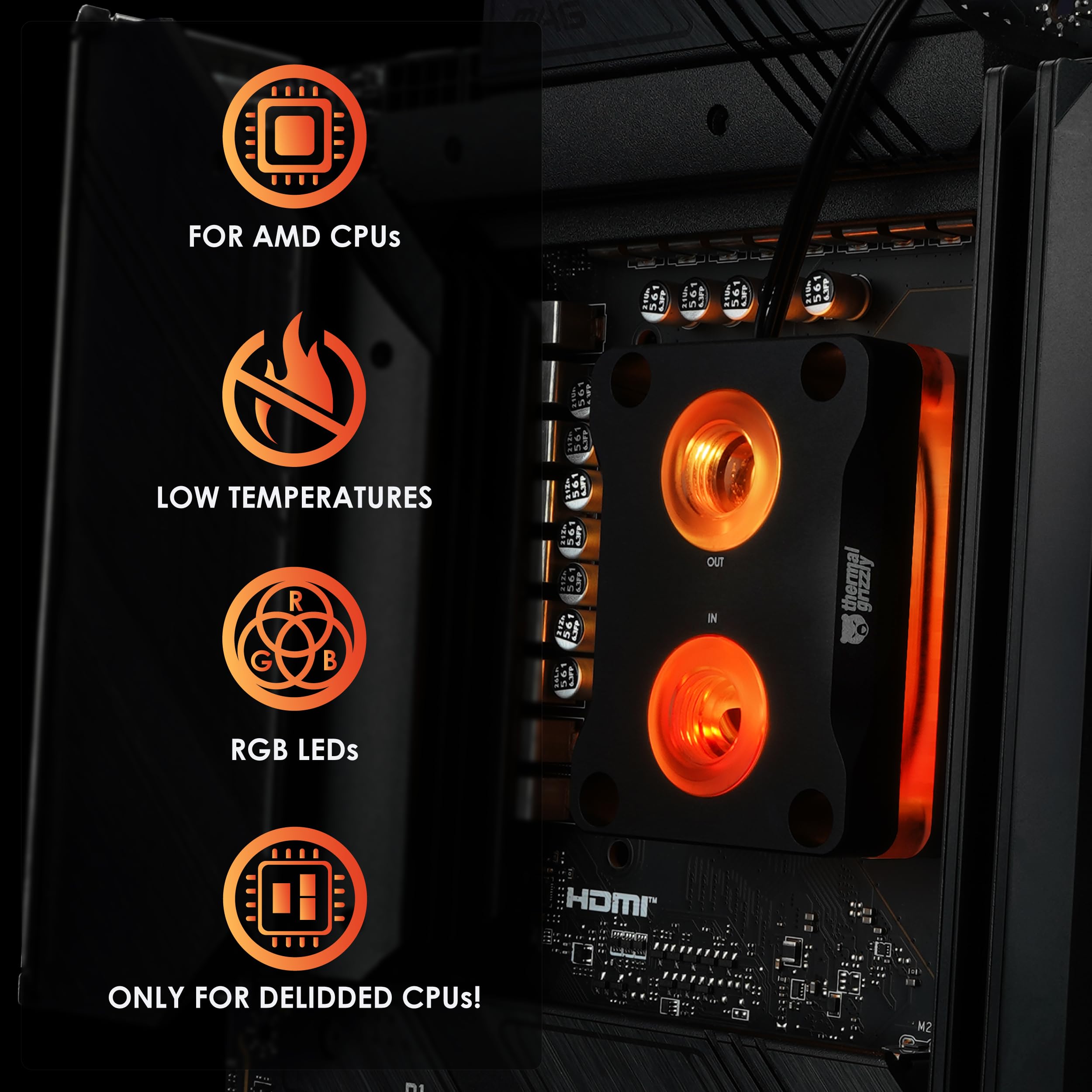Thermal Grizzly AMD Mycro Direct-Die Pro RGB V1 - Water Cooler for AMD Processors - Replaces The Socket Activation Mechanism - CNC machined POM Cover - G1/4-inch Connections