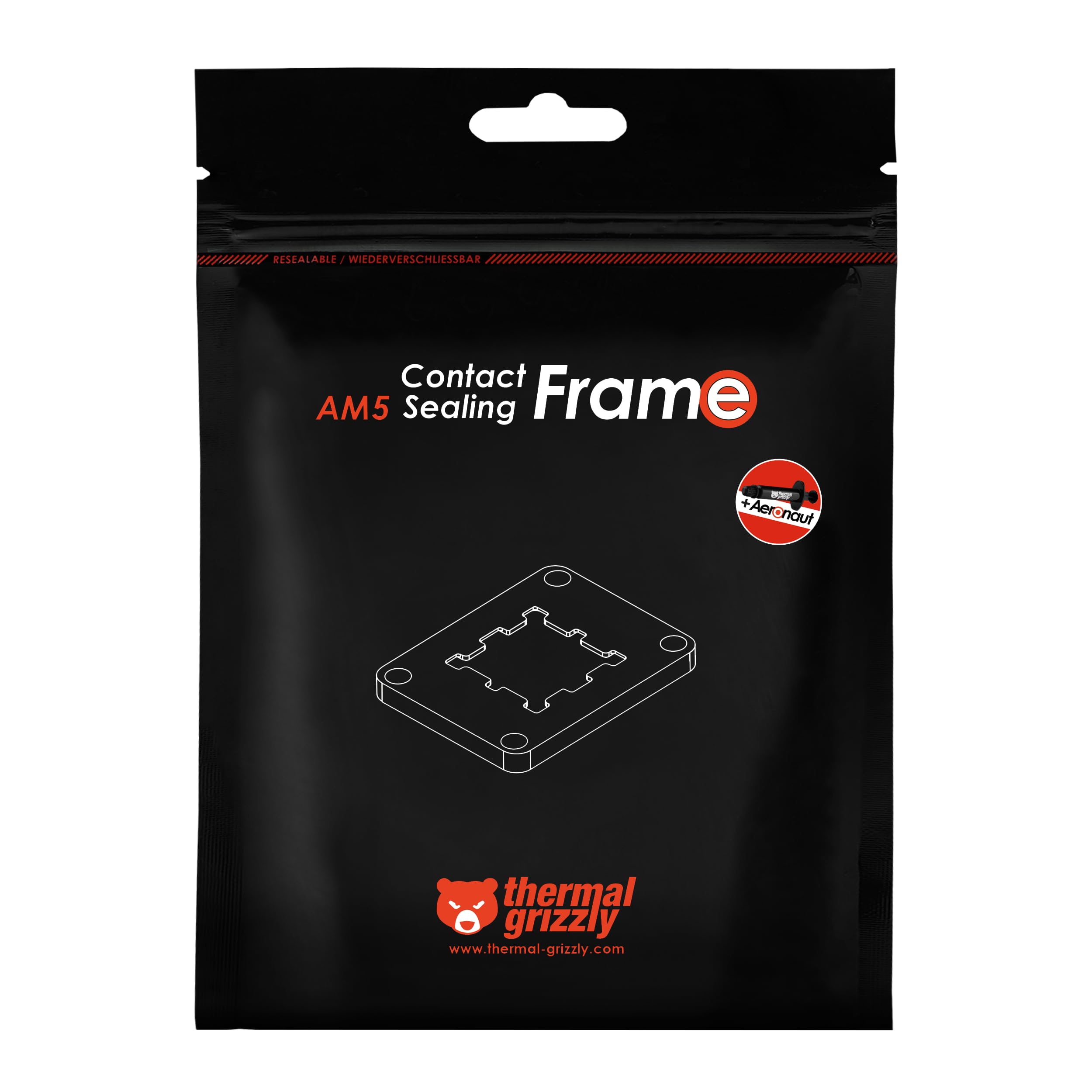 Thermal Grizzly AM5 Contact Sealing Frame - Contact Frame & CPU Guard Combination - Optimizes Contact Pressure Points & Protects Components - for AMD Ryzen 7000 CPUs