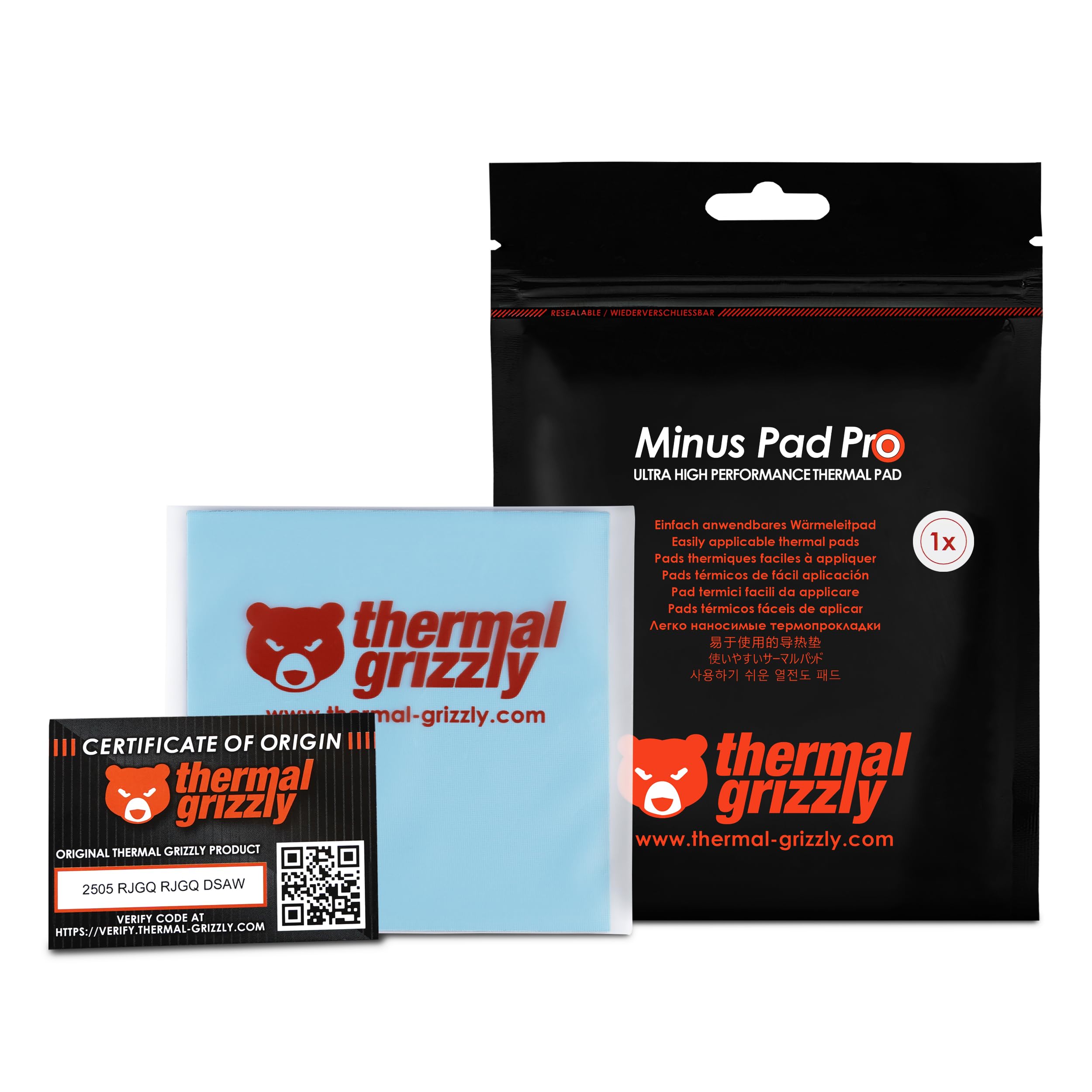 Thermal Grizzly Minus Pad Pro – Thermal Interface Pad, 100x100x0.5mm, Electrically Non-Conductive, High Thermal Conductivity & Compressibility for SSDs, GPUs & Electronics