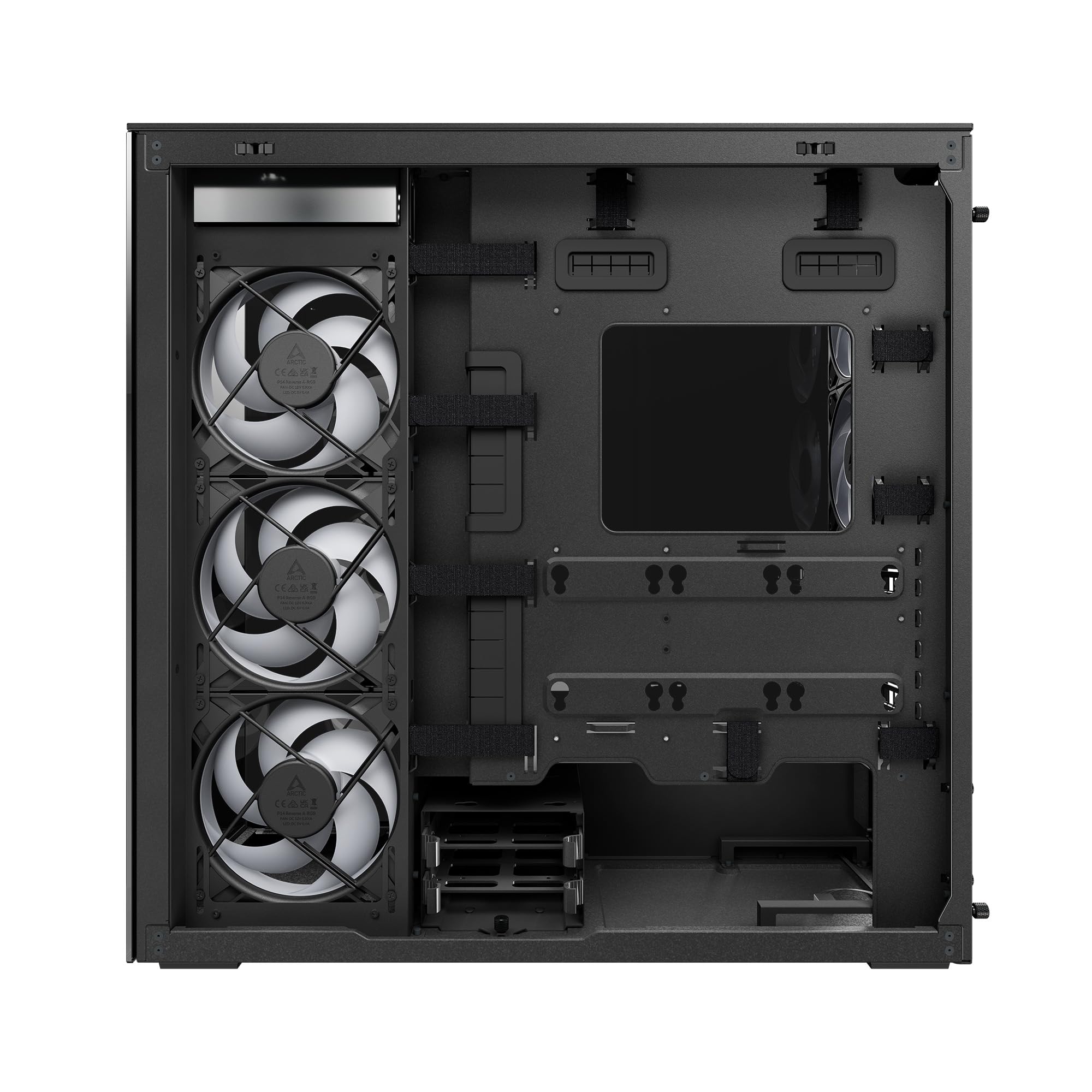 ARCTIC Xtender VG (Black) with Vertical GPU Mount - PC Case, Tempered Panorama Glass, 2 x 420 mm Radiator Support, Midi Tower, E-ATX, 5X A-RGB Fans pre-Mounted - Black