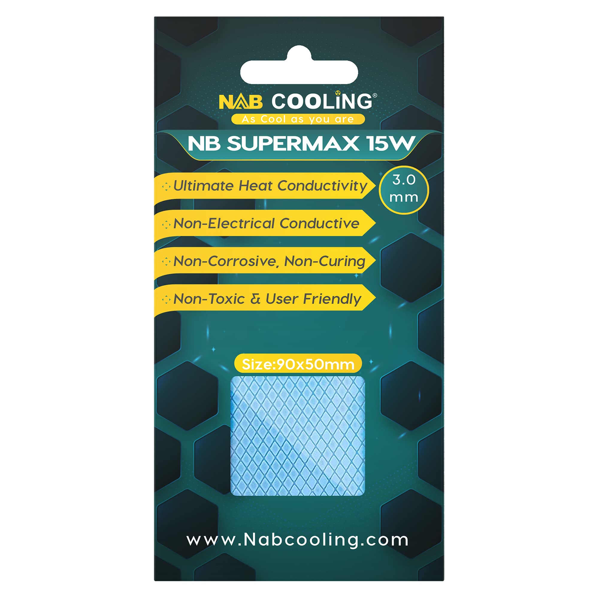 Nab Cooling Thermal Pad 15 W/mK, 90x50 Heat Resistance, Non-Conductive, High-Temperature Resistance, Silicone Thermal Pads for Laptop, Heatsink, GPU, CPU, LED & PS4
