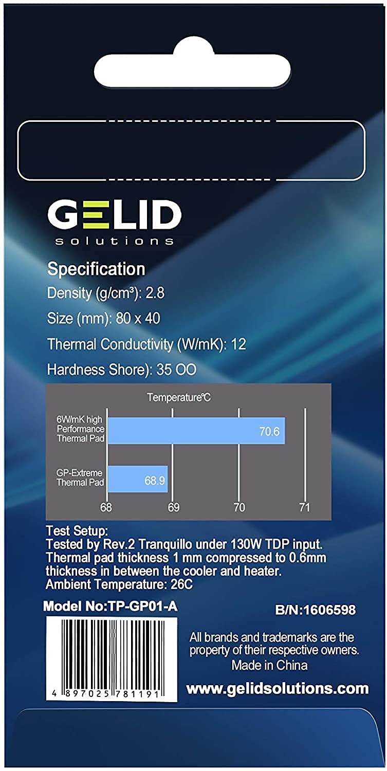 Gelid Solutions GP-Extreme 12W Thermal Pad 80x40 Excellent Heat Conduction, Ideal Gap Filler. Easy Installation