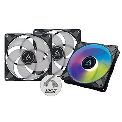 ARCTIC P14 PWM PST A-RGB (3 Pack) - PC Fans, 140mm PWM Case Fan, Optimised for Static Pressure, Semi-Passive: 200–1900 RPM (0 RPM <5%), 5V 3 Pin A-RGB LED - Black