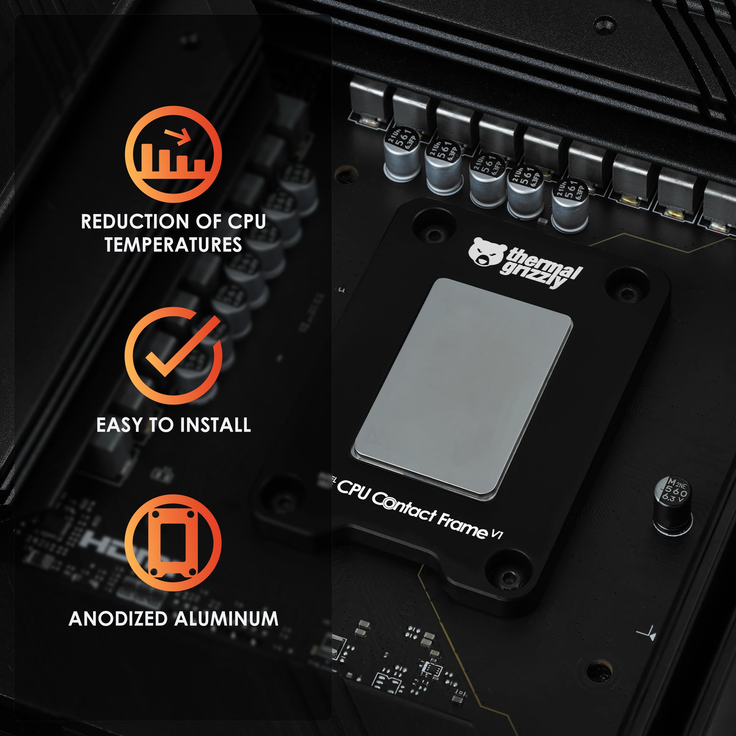 Thermal Grizzly - CPU Contact Frame Intel 1851 V1 - for Optimized CPU Contact Pressure to Improve The Cooling Performance - Easy Install - for Intel Core Ultra Series CPU LGA1851 sockets