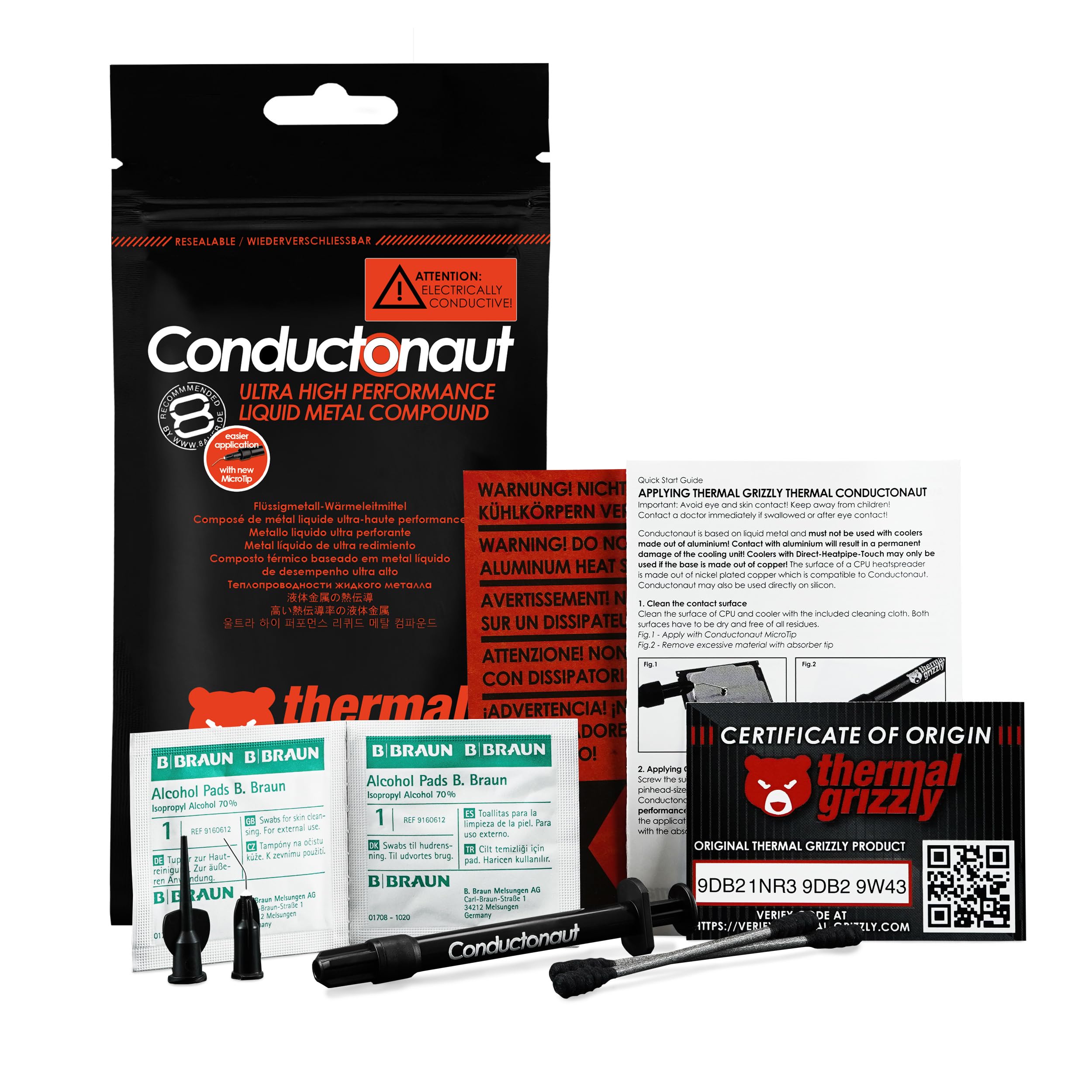 Thermal Grizzly Conductonaut - Aluminum, Thermal Paste Based on Liquid Metal - Not Suitable for Large Cooling Systems - Liquid Metal Thermal Paste for Cooling The CPU, GPU