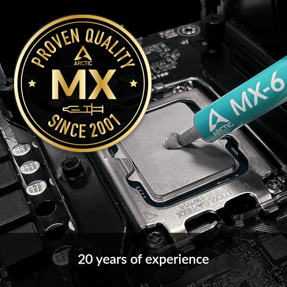 Arctic MX-6 (4 g, incl. 6 MX Cleaner) - Ultimate Performance Thermal Paste for CPU, Consoles, Graphics Cards, laptops, Very high Thermal Conductivity, Long Durability, Non-Conductive