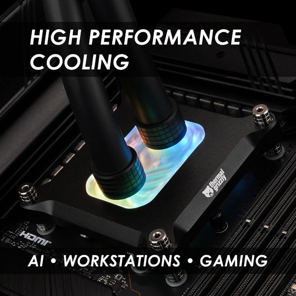 Thermal Grizzly Mycro Pro RGB - CPU Waterblock for Intel LGA1851/1700 - G1/4 High Performance Liquid Cooling Block, Precision-Machined Nickel-Plated Copper Cold Plate, 0.2mm Microfins and Filter