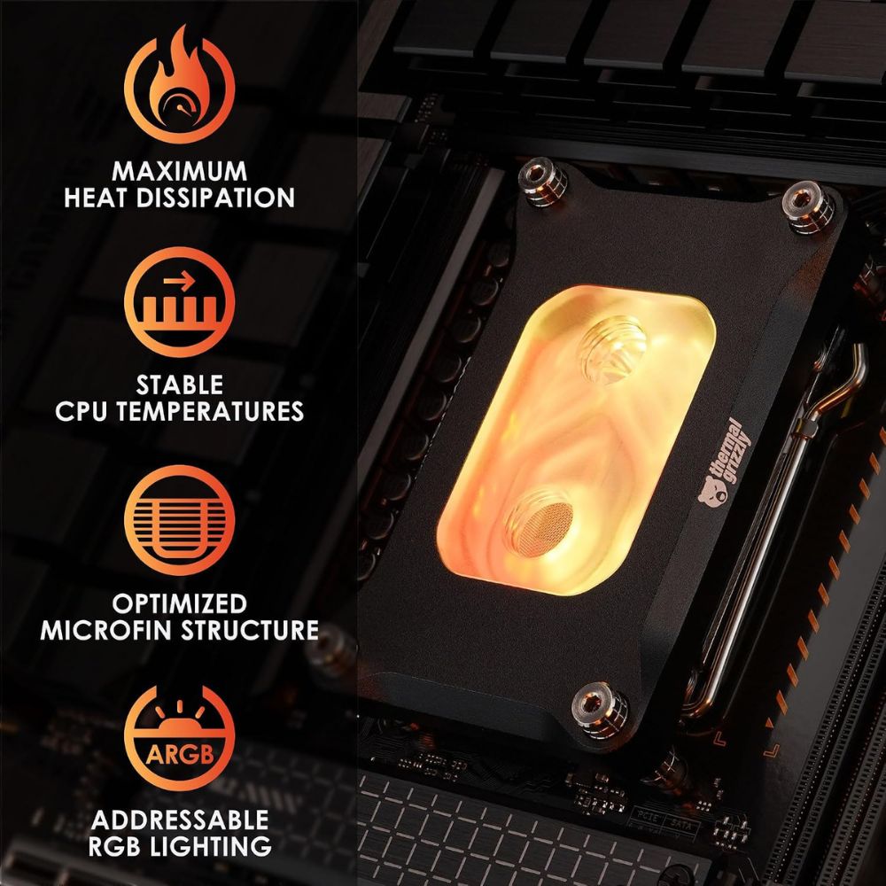 Thermal Grizzly Mycro Pro RGB - CPU AMD AM5 Waterblock Also fits AM4 - G1/4 High Performance Liquid Cooling Block, Precision-Machined Nickel-Plated Copper Cold Plate, 0.2 mm Microfins and Filter