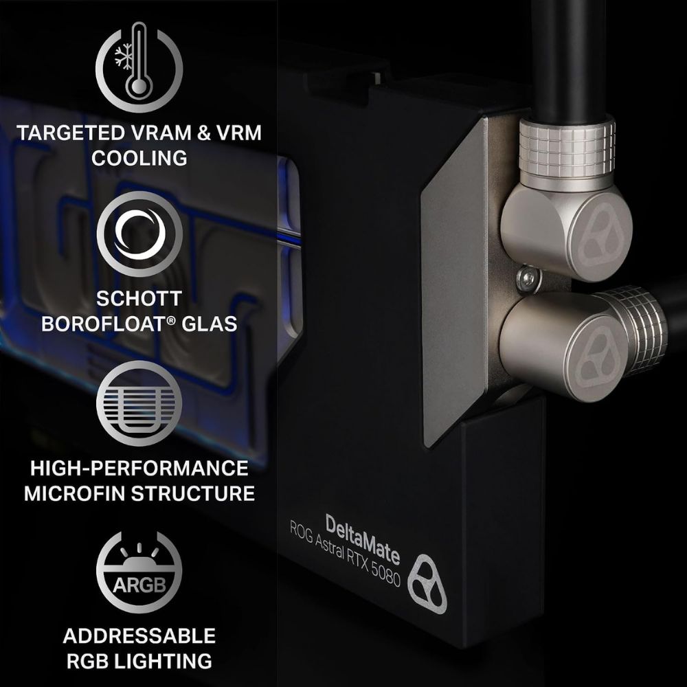 Thermal Grizzly DeltaMate GPU Block Astral 5080 - GPU Waterblock for ASUS Astral RTX 5080, Nickel Plated Copper Dual Cold Plate, 0.2 mm Microfins, BOROFLOAT Glass, G1/4, 5V-ARGB