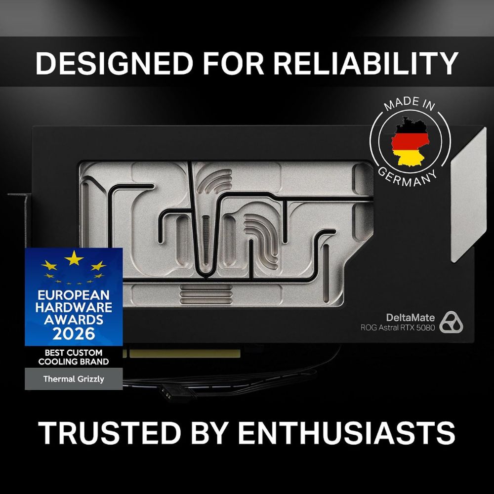 Thermal Grizzly DeltaMate GPU Block Astral 5080 - GPU Waterblock for ASUS Astral RTX 5080, Nickel Plated Copper Dual Cold Plate, 0.2 mm Microfins, BOROFLOAT Glass, G1/4, 5V-ARGB