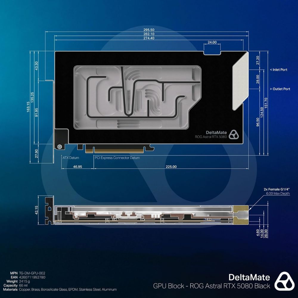 Thermal Grizzly DeltaMate GPU Block Astral 5080 - GPU Waterblock for ASUS Astral RTX 5080, Nickel Plated Copper Dual Cold Plate, 0.2 mm Microfins, BOROFLOAT Glass, G1/4, 5V-ARGB