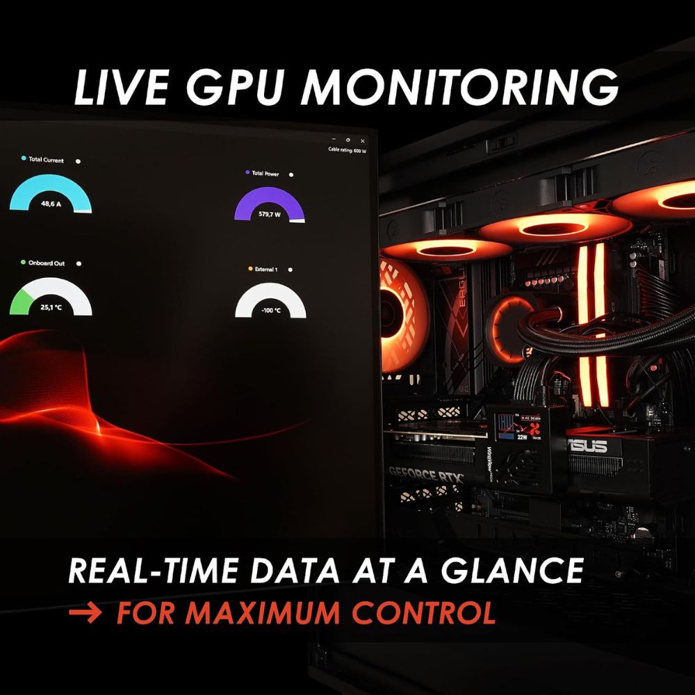 Thermal Grizzly WireView Pro II GPU White - GPU Monitoring Device for 12V-2x6 and 12VHPWR Graphics Cards with Per-Pin Current Monitoring, TFT-IPS Display and 90-Degree Cable Routing