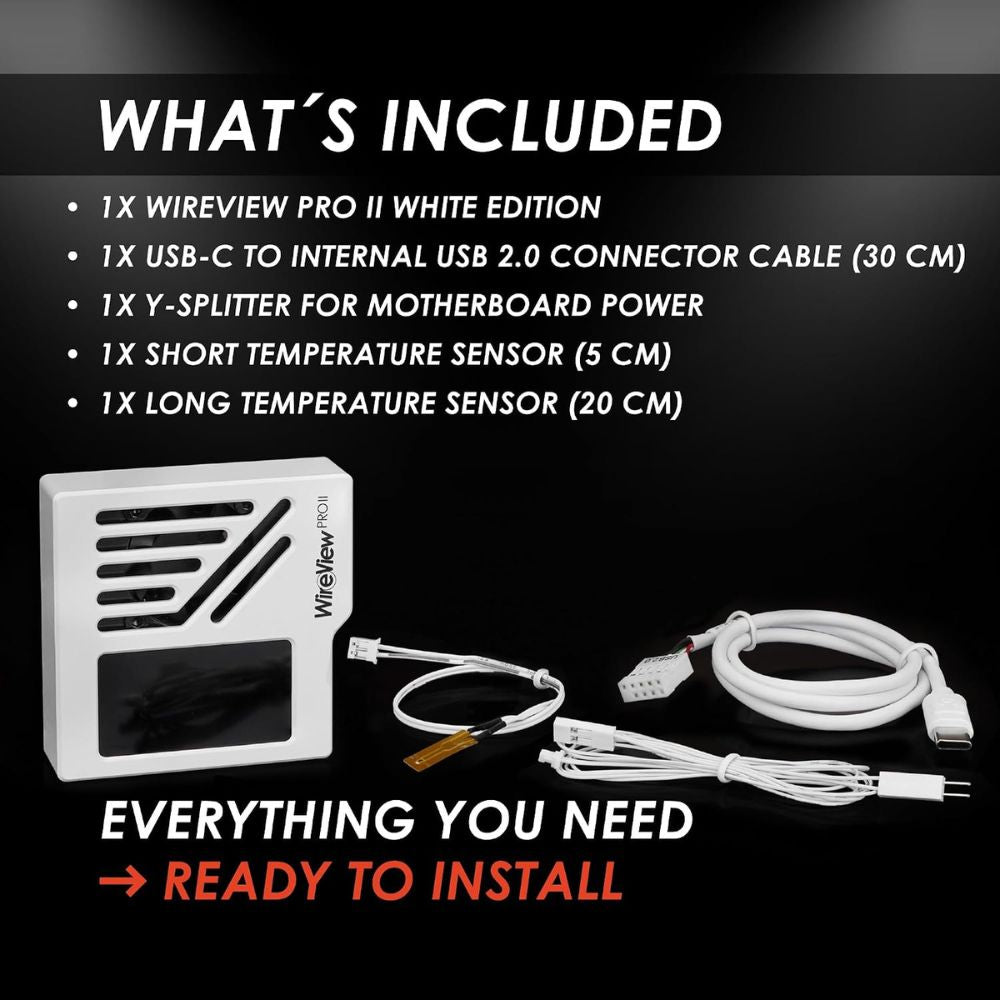 Thermal Grizzly WireView Pro II GPU White - GPU Monitoring Device for 12V-2x6 and 12VHPWR Graphics Cards with Per-Pin Current Monitoring, TFT-IPS Display and 90-Degree Cable Routing