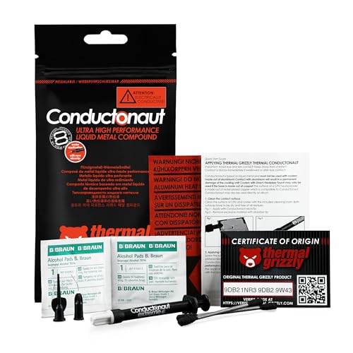Thermal Grizzly - Conductonaut Extreme - Ultra High Performance Liquid Metal Compound Thermal Paste - for Maximum Thermal Conductivity While Overclocking CPU/GPU/PS4/PS5/Xbox Made in Germany