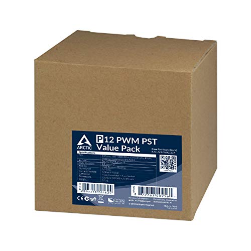 ARCTIC P12 PWM PST (5 Pack) - PC Fans, 120mm Case Fan, PWM Sharing Technology (PST), Pressure-optimised, Quiet Motor, Computer, 200–1800 RPM (0 RPM <5%) - Black