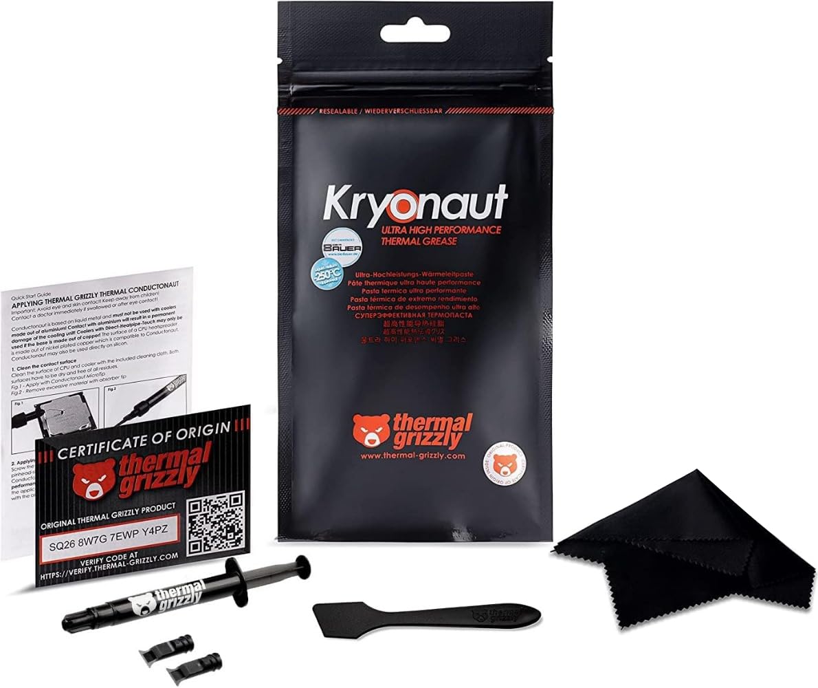 Thermal Grizzly Kryonaut The High Performance Thermal Paste Cooling All Processors, Graphics Cards and Heat Sinks in Computers and Consoles Combo Extra Spatula