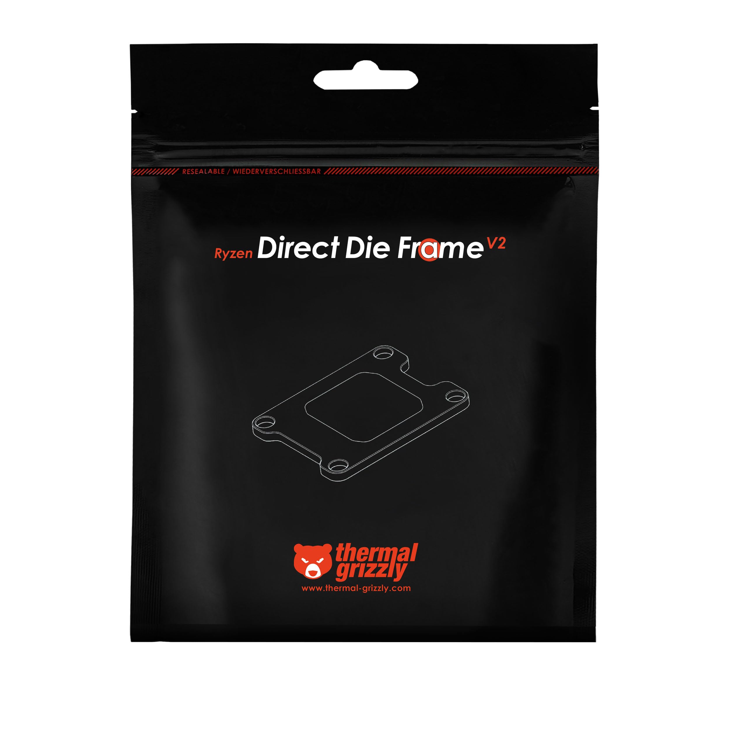 Thermal Grizzly Direct Die Frame Ryzen 7000 V2 - Increased Compatibility - for Mounting Ryzen 7000 CPU Processors Without The Integrated Heatspreader - Made in Germany