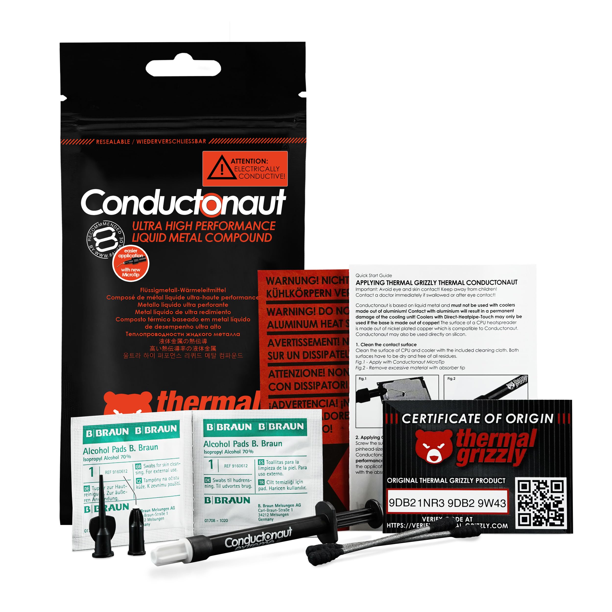Thermal Grizzly - Conductonaut Extreme - Ultra High Performance Liquid Metal Compound Thermal Paste - for Maximum Thermal Conductivity While Overclocking CPU/GPU/PS4/PS5/Xbox Made in Germany