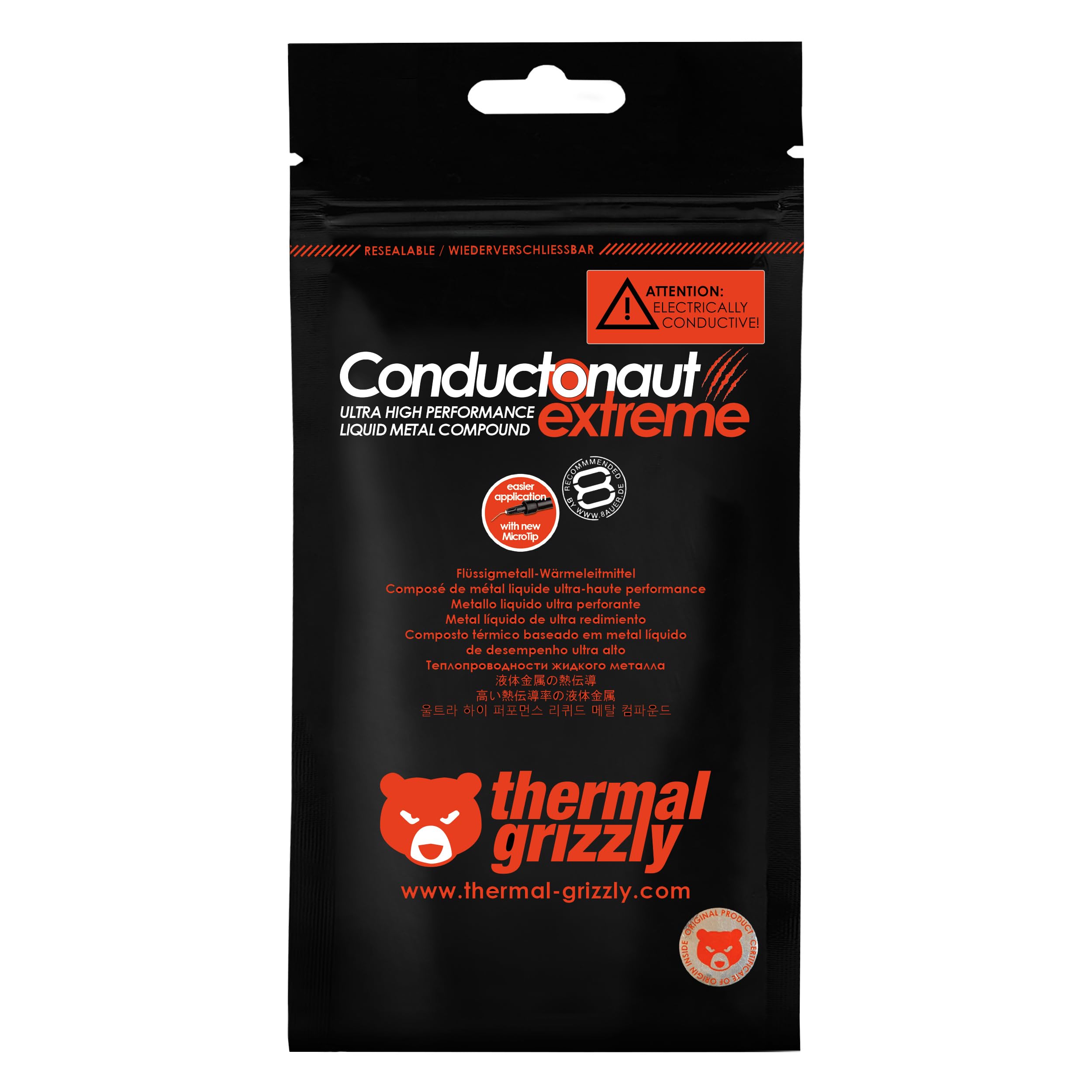 Thermal Grizzly - Conductonaut Extreme - Ultra High Performance Liquid Metal Compound Thermal Paste - for Maximum Thermal Conductivity While Overclocking CPU/GPU/PS4/PS5/Xbox Made in Germany