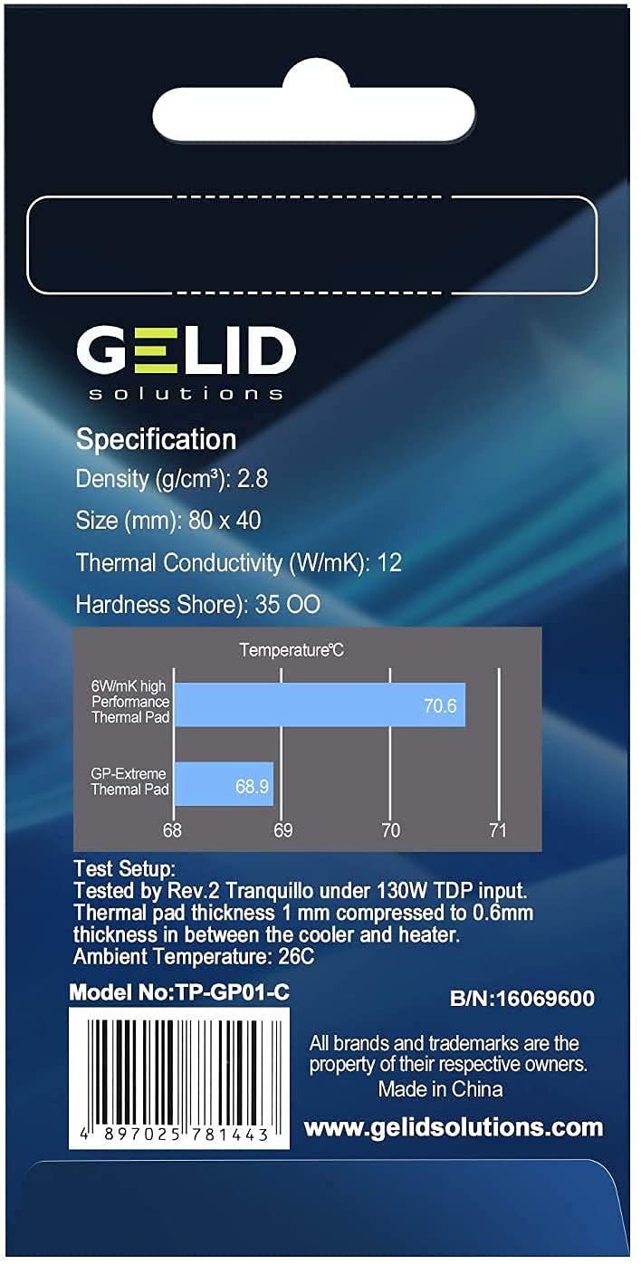 Gelid Solutions GP-Extreme 12W Thermal Pad 80x40 Excellent Heat Conduction, Ideal Gap Filler. Easy Installation