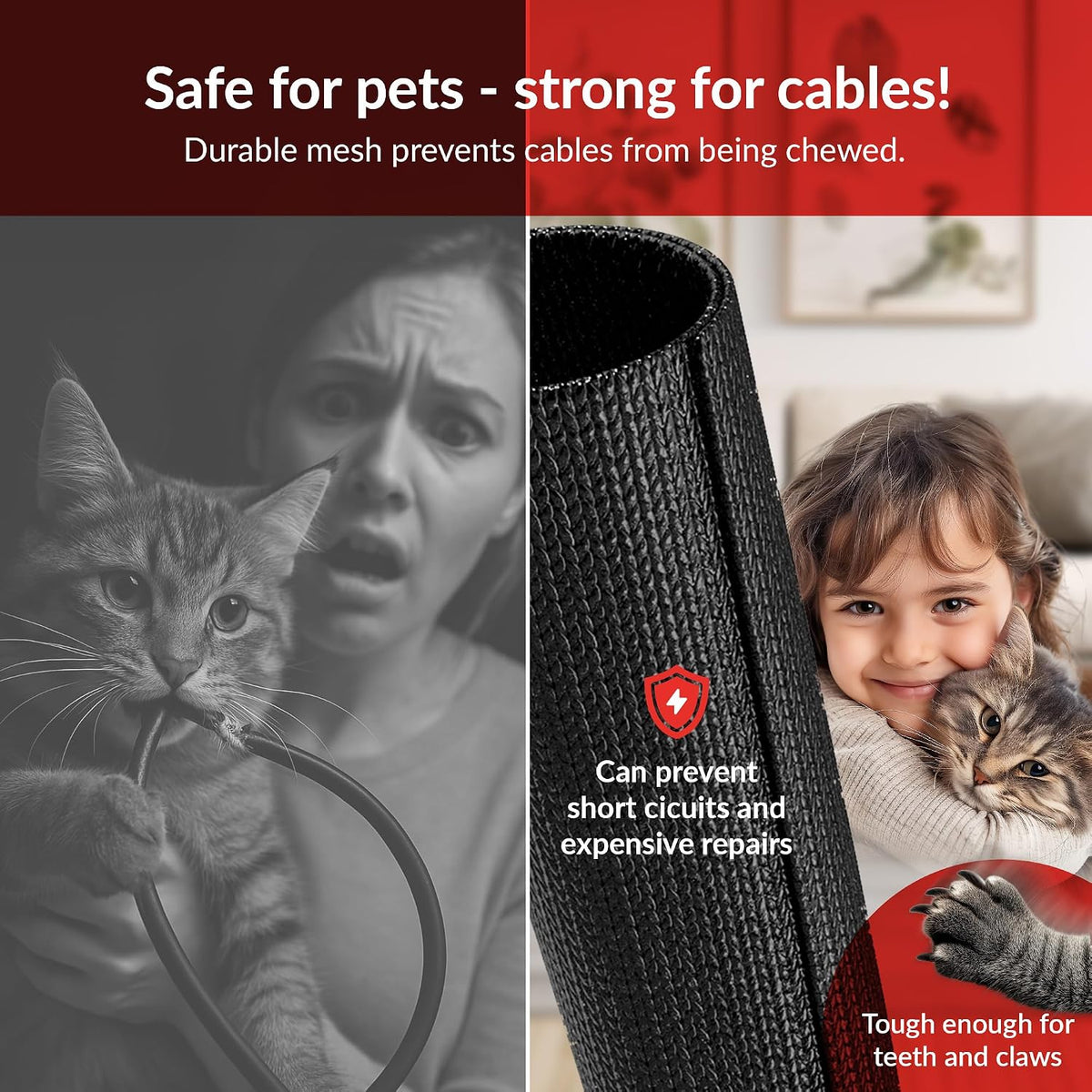 Cable Tube – Self-Closing & cuttable Cable Sleeve, 2m x 25mm, Black – Flexible Cable Channel for Cable Management