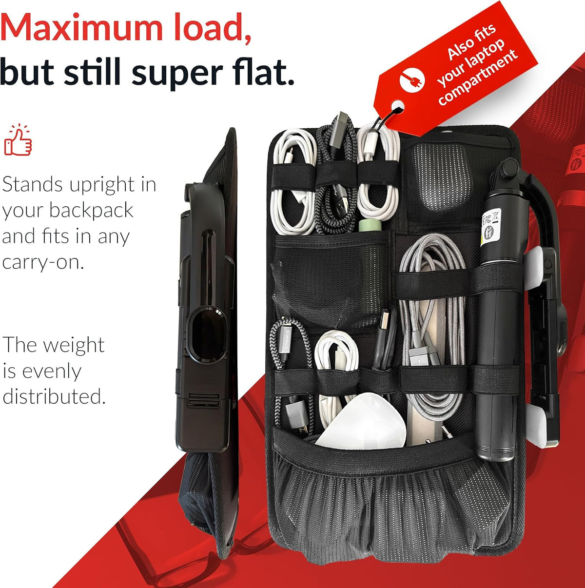 CABLE TRAVELLER M1 – Cable Organizer for Backpacks, 8.66 x 12.99 in, Black
