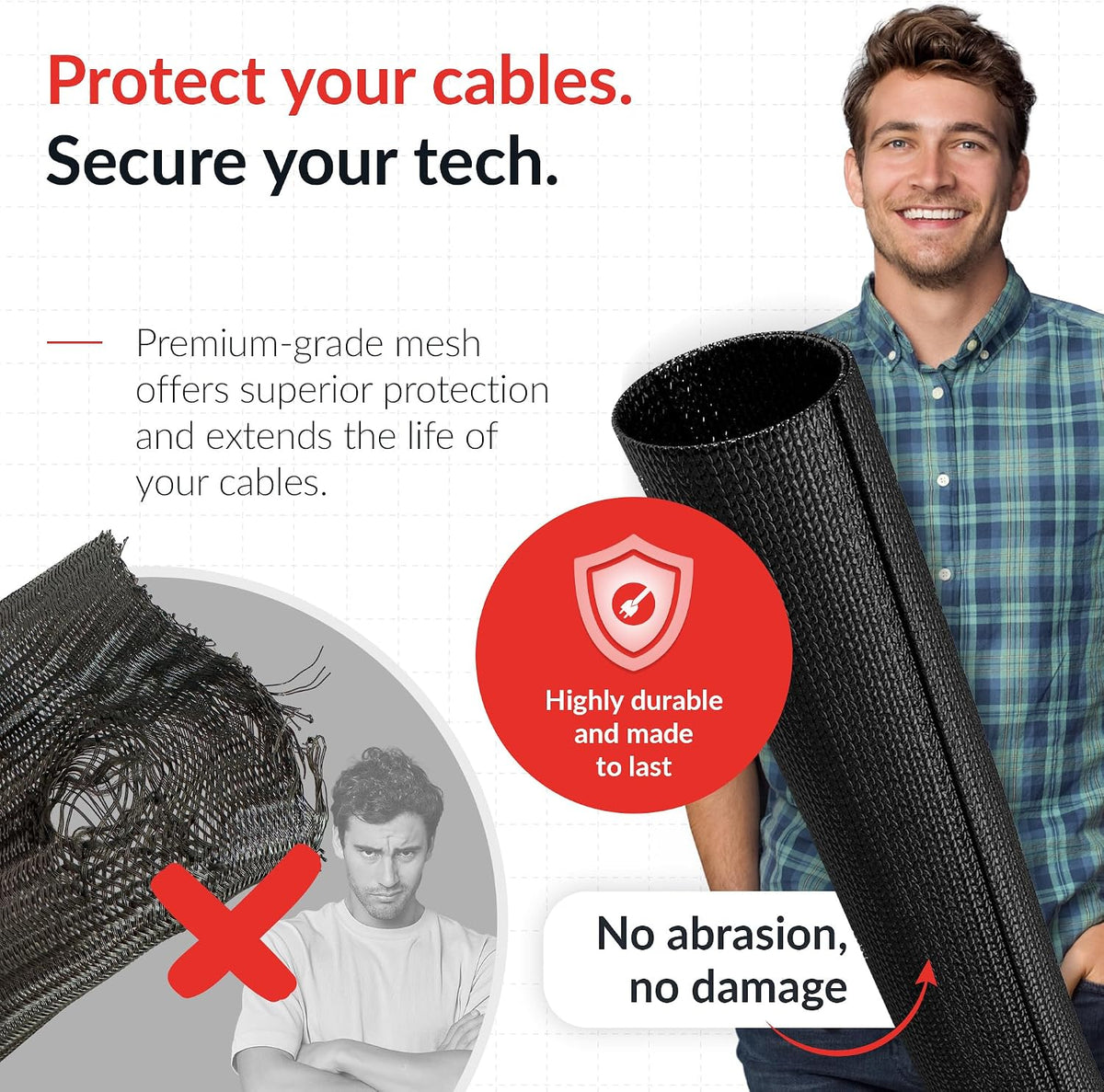 Cable Tube – Self-Closing & cuttable Cable Sleeve, 2m x 25mm, Black – Flexible Cable Channel for Cable Management