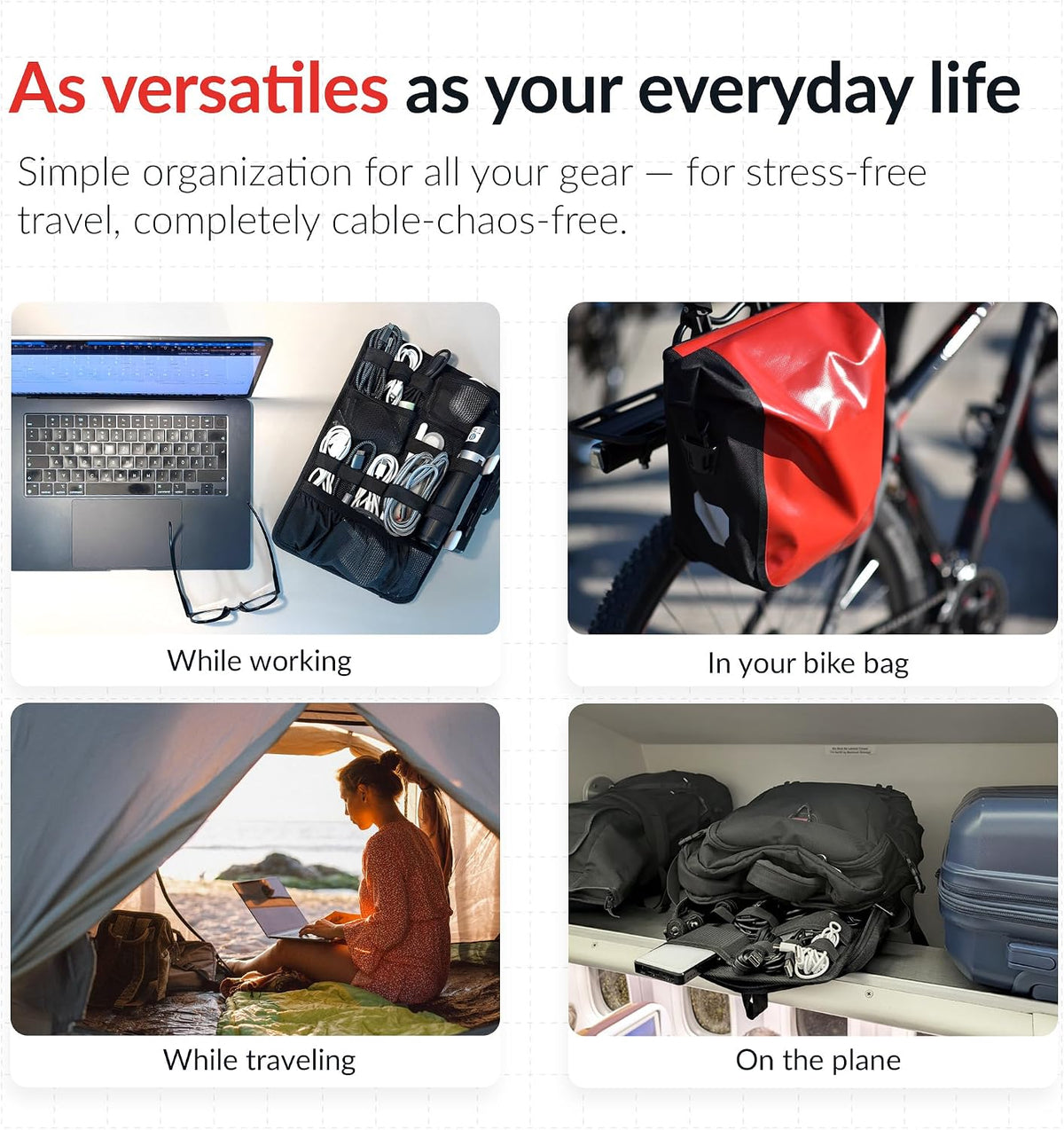 CABLE TRAVELLER M1 – Cable Organizer for Backpacks, 8.66 x 12.99 in, Black
