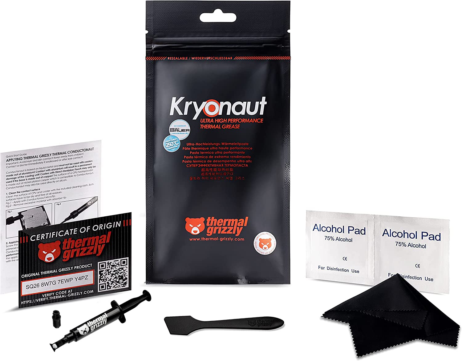Thermal Grizzly Kryonaut The High Performance Thermal Paste Cooling All Processors, Graphics Cards and Heat Sinks in Computers and Consoles Combo Extra Spatula