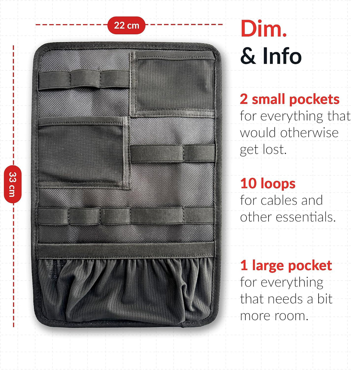 CABLE TRAVELLER M1 – Cable Organizer for Backpacks, 8.66 x 12.99 in, Black