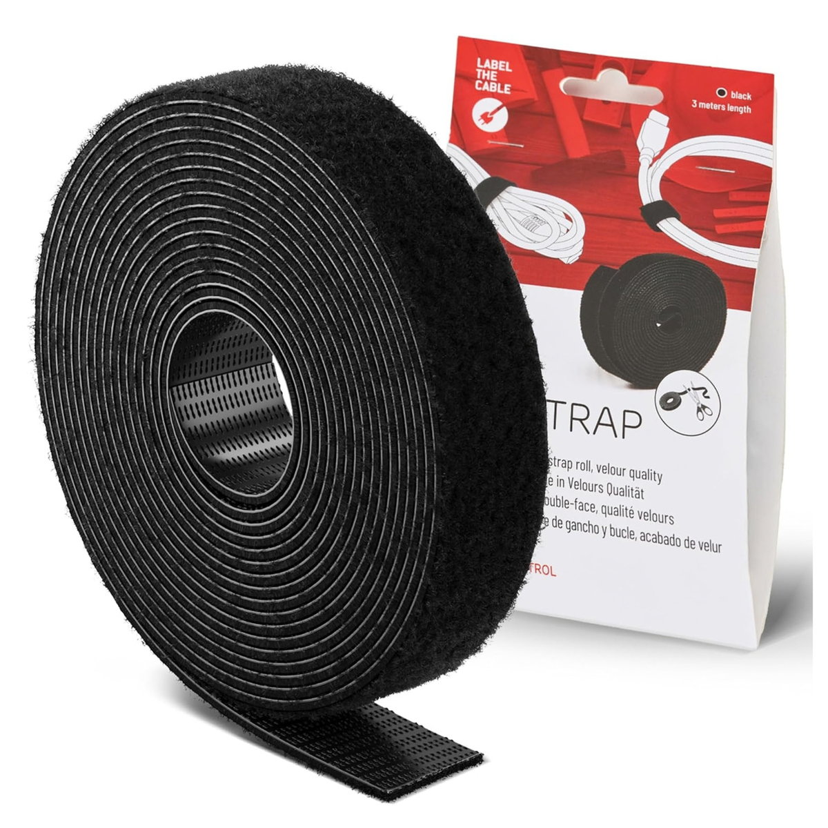 ROLL STRAP – Double-Sided & Cuttable Hook and Hoop Tape 3m x 16mm black – Hook & Loop Cable Ties