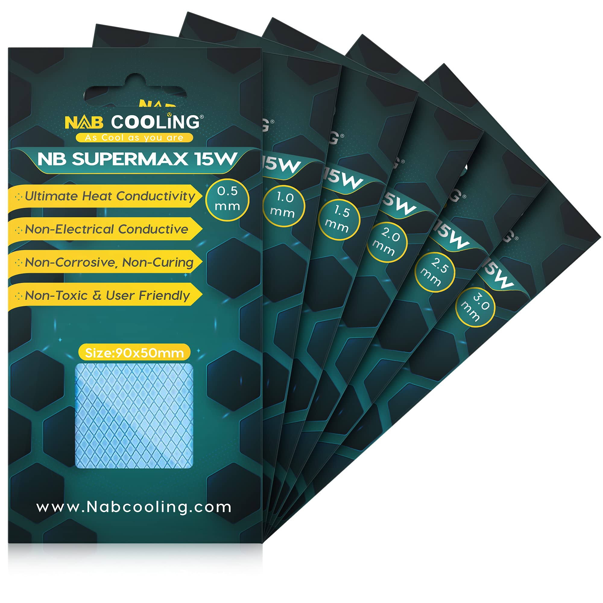 Nab Cooling Thermal Pad 15 W/mK, 90x50 Heat Resistance, Non-Conductive, High-Temperature Resistance, Silicone Thermal Pads for Laptop, Heatsink, GPU, CPU, LED & PS4
