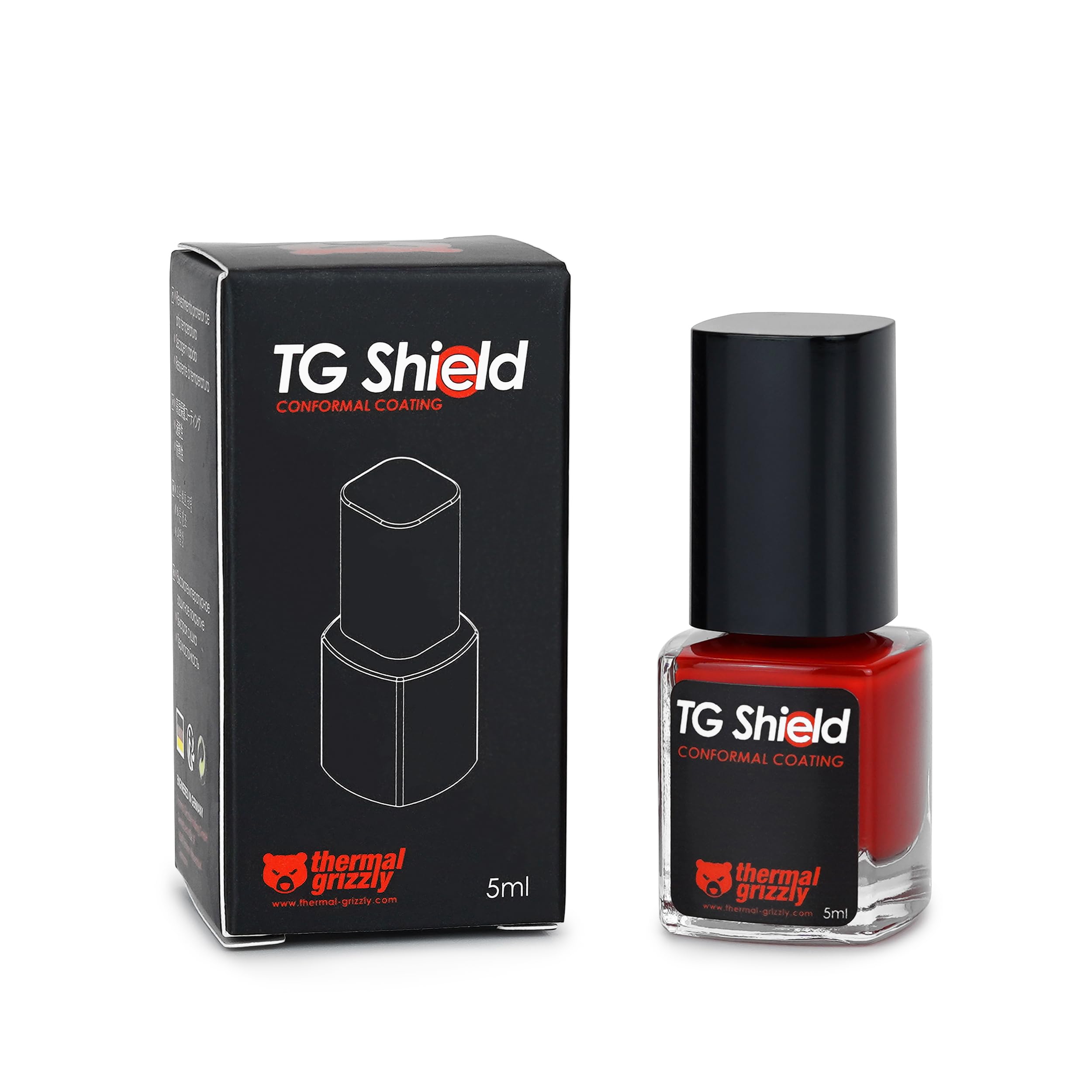 Thermal Grizzly TG Shield (5ml red) - Protects Components From Liquid Thermal Paste and Short Circuits - High Temperature Conformal Coating CPU/GPU/PS4/PS5/Xbox