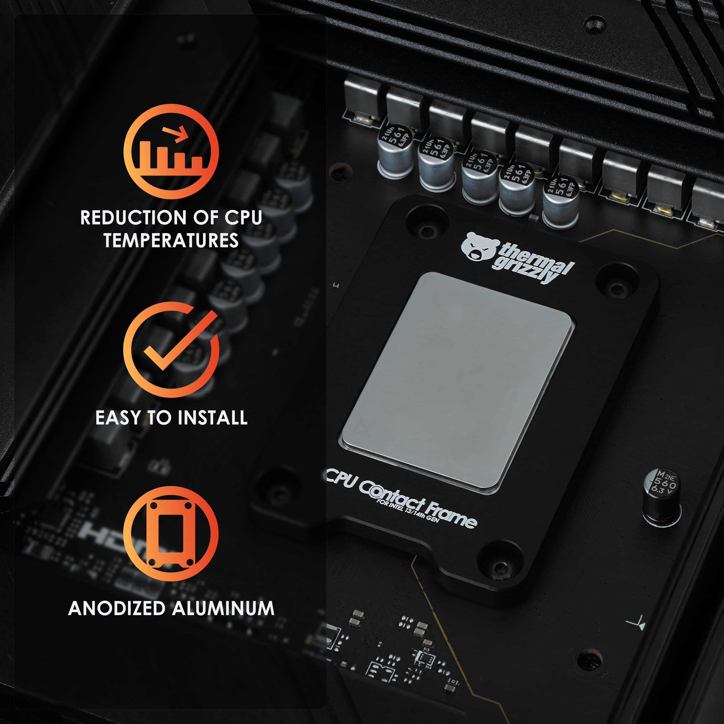 Thermal Grizzly - CPU Contact Frame Intel 13th & 14th Generation - for Optimized CPU Contact Pressure to Improve The Cooling Performance - Easy Install - by der8auer