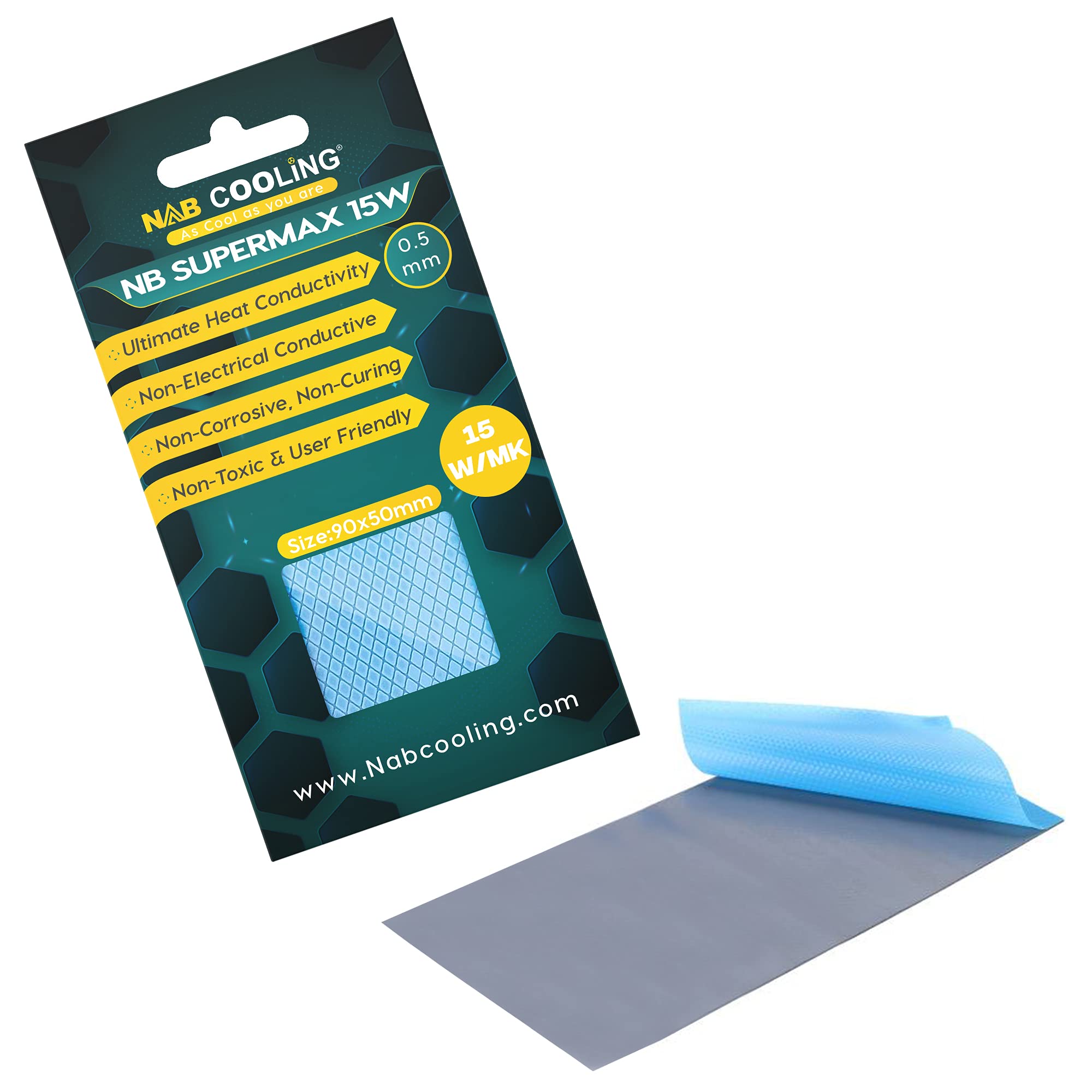 Nab Cooling Thermal Pad 15 W/mK, 90x50 Heat Resistance, Non-Conductive, High-Temperature Resistance, Silicone Thermal Pads for Laptop, Heatsink, GPU, CPU, LED & PS4